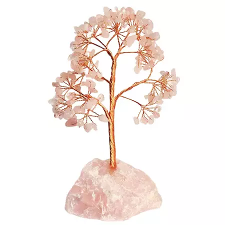 Arborele vietii 18 cm cu cristale semipretioase cuart roz - Bonsai de cristal cu 162 mini pietre si baza din cuart roz pentru bani, Feng Shui, noroc